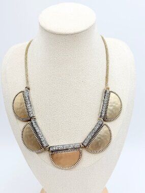 Chico’s Brushed Gold Rhinestone Statement Necklace Rope Chain Bib
